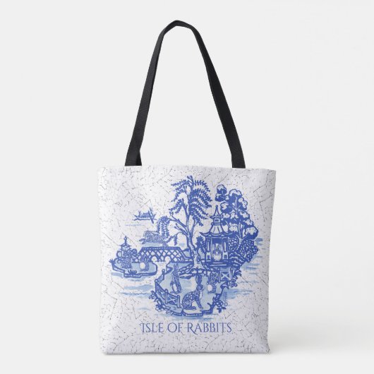 Blue Willow Rabbit Island Whimsical Eleganter Spaß Tasche (Rückseite)