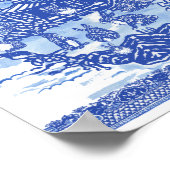 Blue Willow Rabbit Island Whimsical Oriental Art Poster (Ecke)