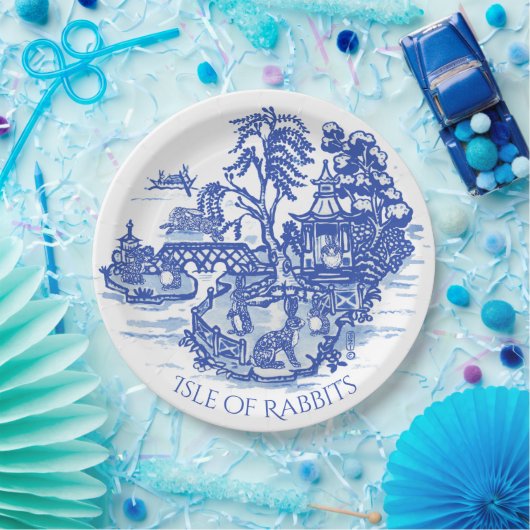 Blue Willow Rabbit Island Whimsical Potterie Look Pappteller (Party)