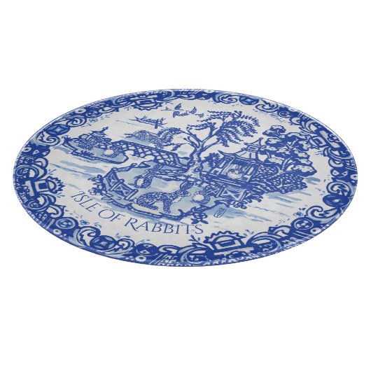 Blue Willow Rabbit Island White Whimsical Toile Schneidebrett (Ecke)