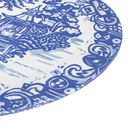 Blue Willow Rabbit Island White Whimsical Toile Schneidebrett (Ecke)