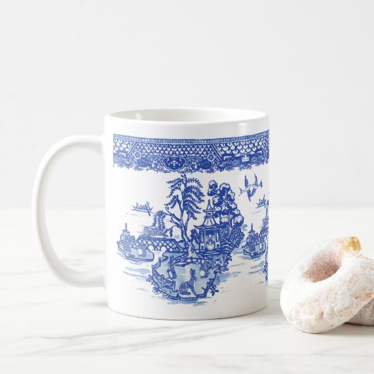 Blue Willow Rabbit Isle of Animals Classic Fun Art Kaffeetasse (Mit Donut)