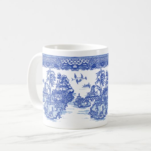 Blue Willow Rabbit Isle of Animals Classic Fun Art Kaffeetasse (Vorderseite Links)