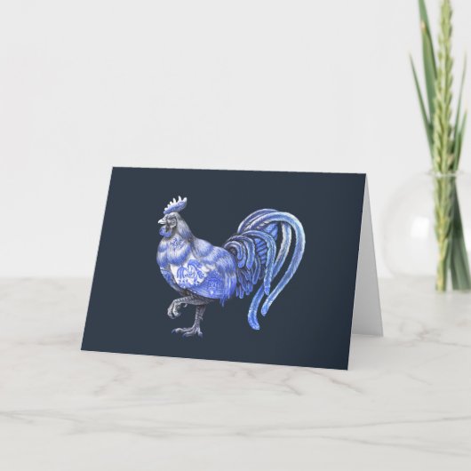 Blue Willow Rooster Grußkarte Karte (Vorderseite)