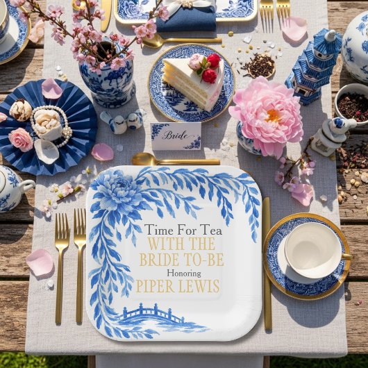 Blue willow Rose bridge Tea Time Pappteller