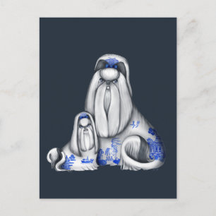 Blue Willow Shih Tzus Postcard Postkarte