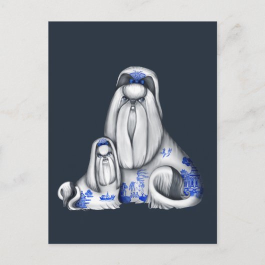 Blue Willow Shih Tzus Postcard Postkarte (Vorderseite)