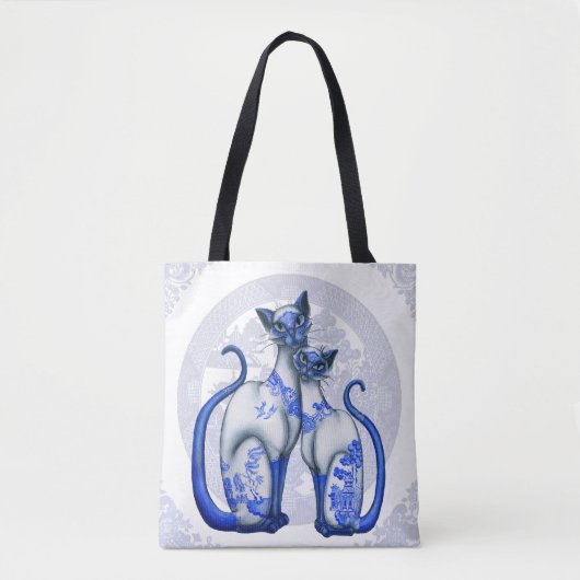 Blue Willow Siam Cats Tote Tasche (Vorderseite)