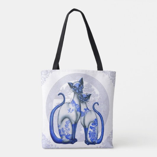 Blue Willow Siam Cats Tote Tasche (Rückseite)