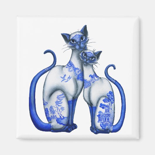 Blue Willow Siamese Cats Magnet (Vorne)