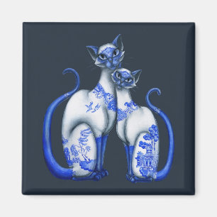 Blue Willow Siamese Cats Magnet