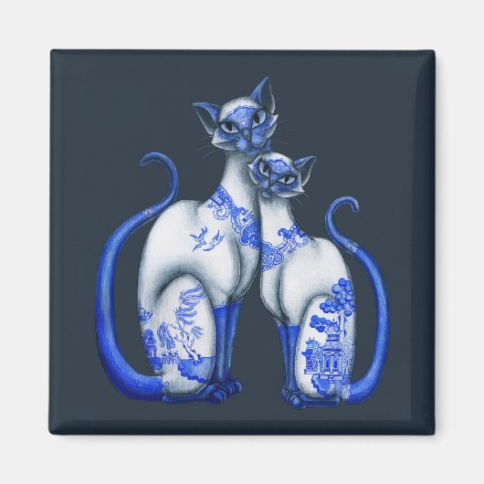 Blue Willow Siamese Cats Magnet (Vorne)