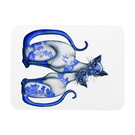 Blue Willow Siamese Cats Magnet (Horizontal)