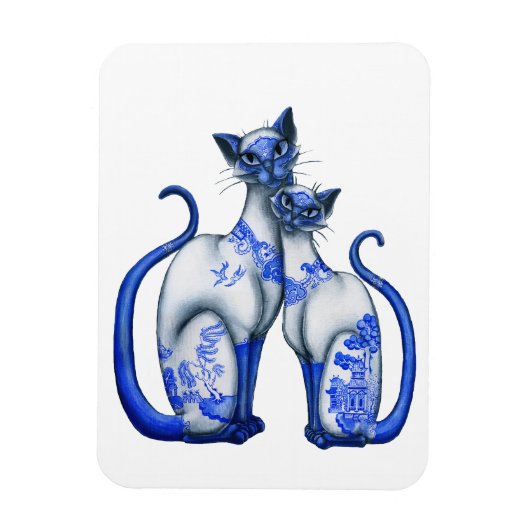 Blue Willow Siamese Cats Magnet (Vertikal)