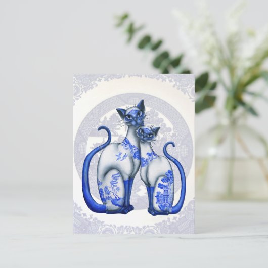 Blue Willow Siamese Cats Postcard Postkarte (Stehend Vorderseite)