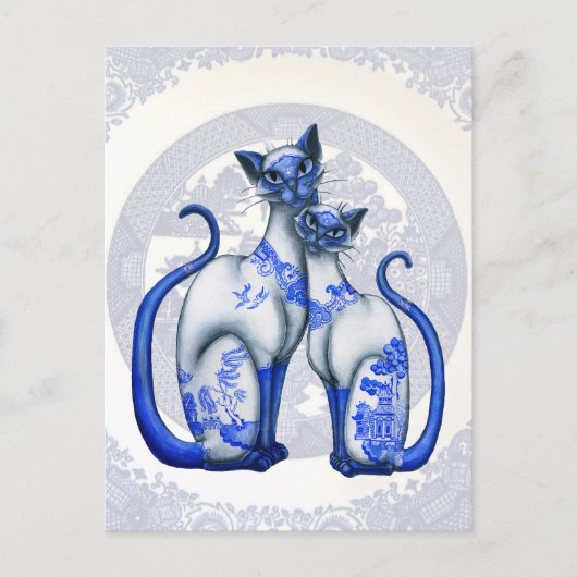 Blue Willow Siamese Cats Postcard Postkarte (Vorderseite)