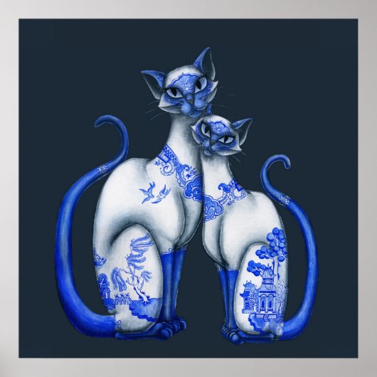 Blue Willow Siamese Cats Poster (Vorne)