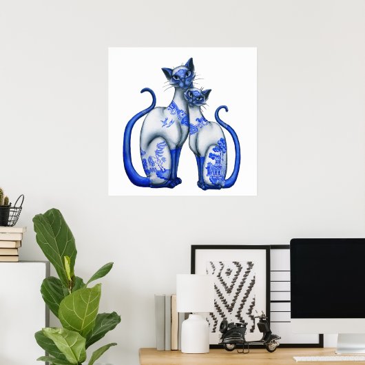 Blue Willow Siamese Cats Poster (Heimbüro)