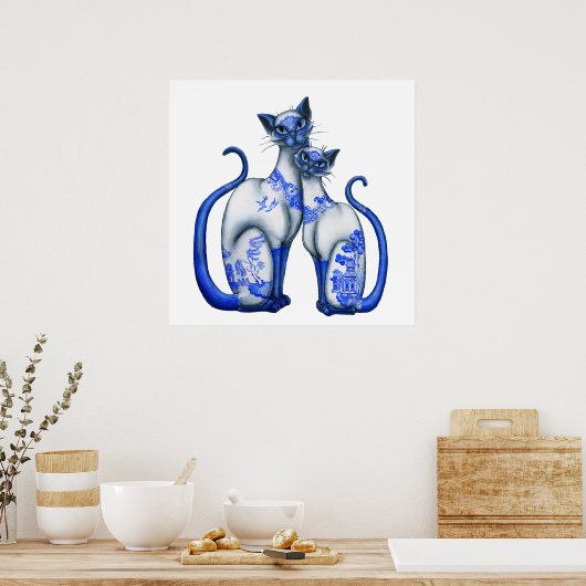 Blue Willow Siamese Cats Poster (Küche)