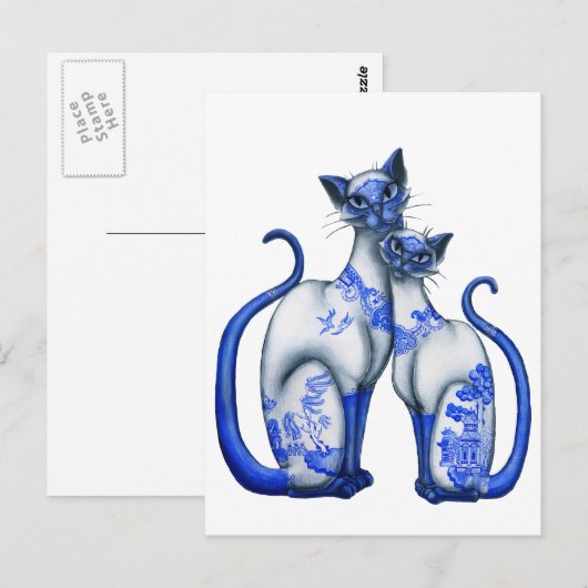 Blue Willow Siamese Cats Postkarte (Vorne/Hinten)
