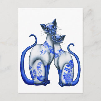 Blue Willow Siamese Cats Postkarte
