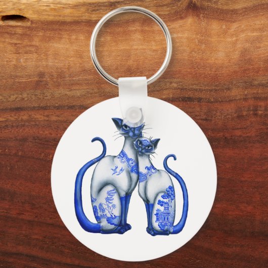 Blue Willow Siamese Cats Schlüsselanhänger (Vorderseite)