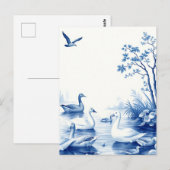 Blue Willow Swans Lake Scene Postkarte (Vorne/Hinten)