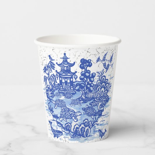 Blue Willow Turtle Tortoise Garden Whimsical Pappbecher (Rückseite)