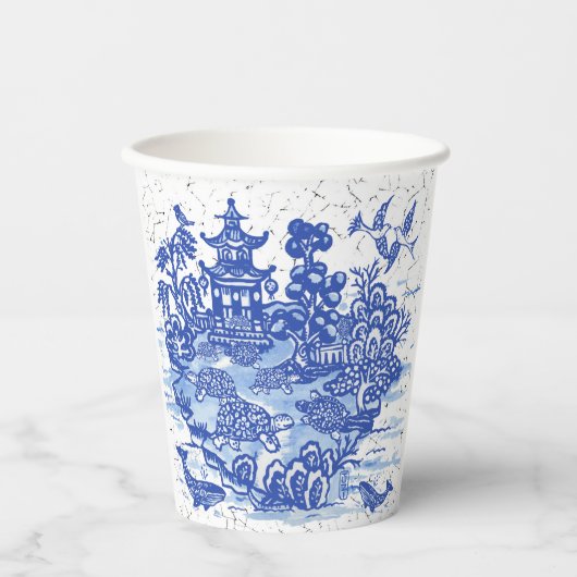 Blue Willow Turtle Tortoise Garden Whimsical Pappbecher (Vorderseite)