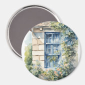 Blue Window Stone Wall Cottage Vines Magnet (Vorderseite/Rückseite)