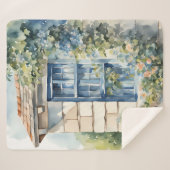 Blue Window Stone Wall Cottage Vines Sherpadecke (Vorderseite (Horizontal))
