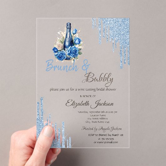 Blue Wine Roses Drips Bridal Shower Acryleinladungen (Insitu (Handheld))