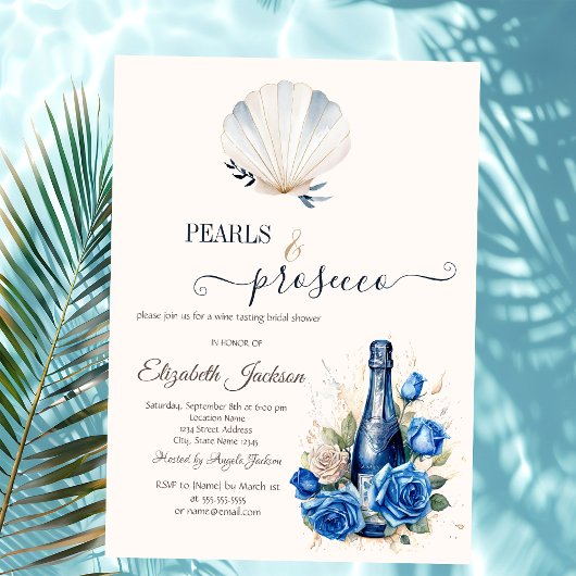 Blue Wine Roses Seashell Pearls & Prosecco  Einladung