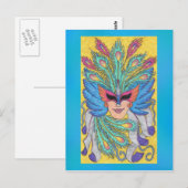 Blue Wing Mardi Gras Mask Postkarte (Vorne/Hinten)