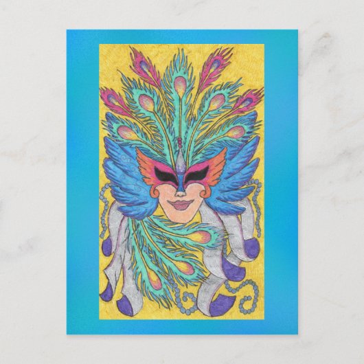 Blue Wing Mardi Gras Mask Postkarte (Vorderseite)