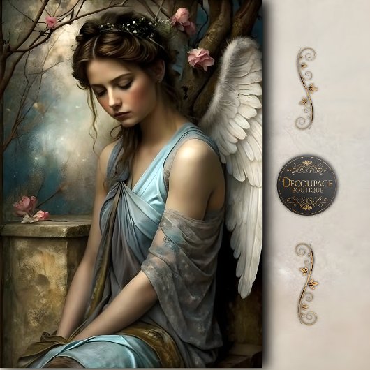 Blue Winged Angel Romantic Vintage Art Decoupage Seidenpapier