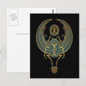 Blue Winged Egyptian Scarab Käfer mit Ankh Black Postkarte (Vorne/Hinten)