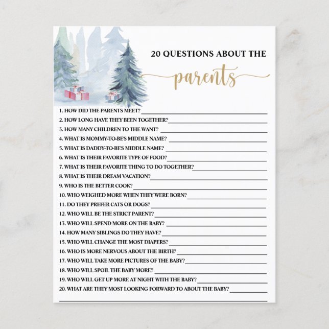 Blue Winter 20 Fragen zum Elternspiel (Vorderseite)