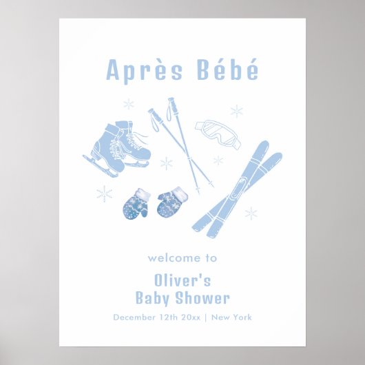 Blue Winter Après Bébé Ski Baby Shower Welcome Poster (Vorne)