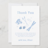 Blue Winter Après Bébé Ski Boy Baby Shower Dankeskarte (Vorderseite)