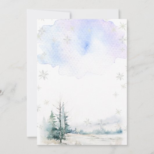 Blue Winter Arctic Animals Pine Tree Baby Dusche Einladung (Rückseite)