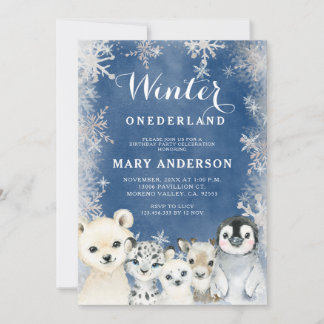 Blue Winter Arctics Onederland Geburtstag Einladung