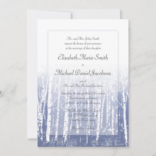 Blue Winter Aspen Birch Trees Wedding Einladung (Vorderseite)