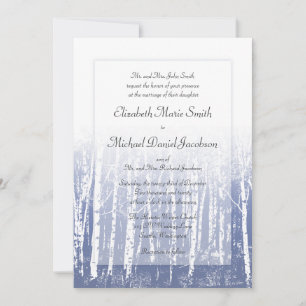 Blue Winter Aspen Birch Trees Wedding Einladung