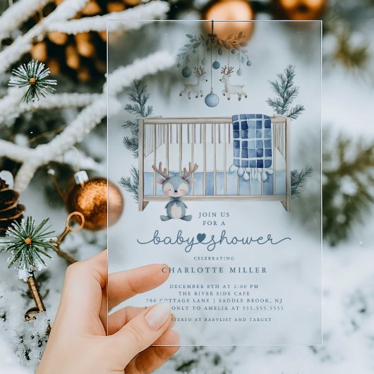 Blue Winter Baby Dusche Einladung