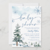 Blue Winter Baby Dusche Einladung (Vorderseite)