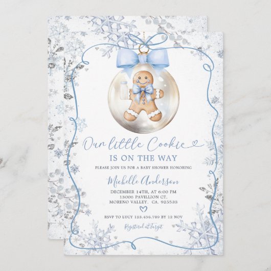 Blue Winter Baubles Handgezogenes Kochgeschirr Bab Einladung (Vorne/Hinten)