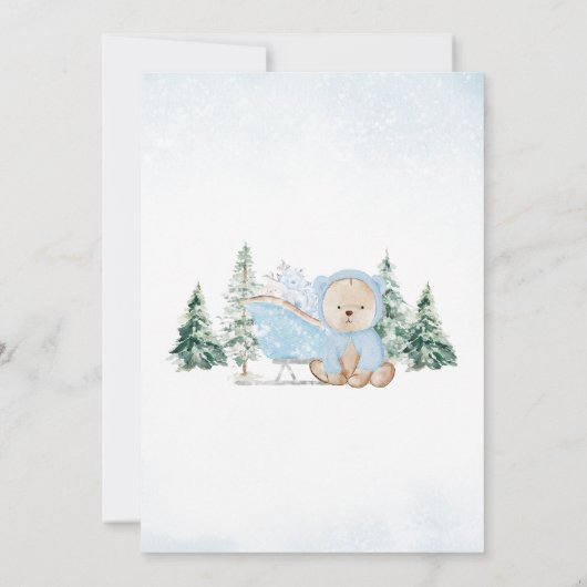 Blue Winter Bear Baby Dusche Einladung (Rückseite)