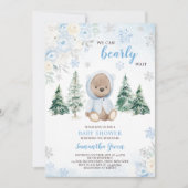 Blue Winter Bear Baby Dusche Einladung (Vorderseite)