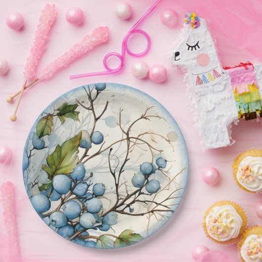 Blue Winter Berries Pappteller (Party)